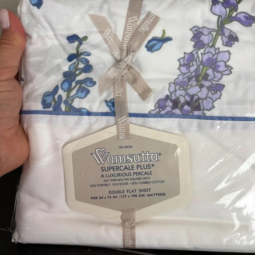 Vintage | Christian Dior | Wamsutta‎ | Double Sheet Set | Floral Larkspur | NEW